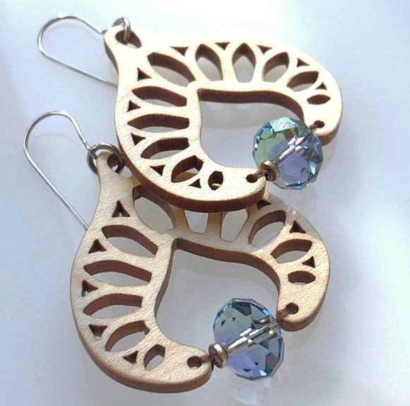 Earrings with maple wood and Swarovski crystal
