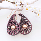 Purpleheart Paisley Earrings on 14k rose gold filled